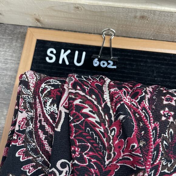 George Size M Y2K Paisley Top Boho Blouse Vamp Goth Long Ruffle Sleeve Purple - Picture 7 of 7